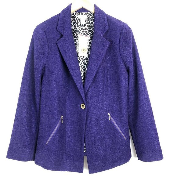 Chico's Purple Toby Textured Blazer African Amethyst US Small Chicos Size 0 NWT - Picture 1 of 9